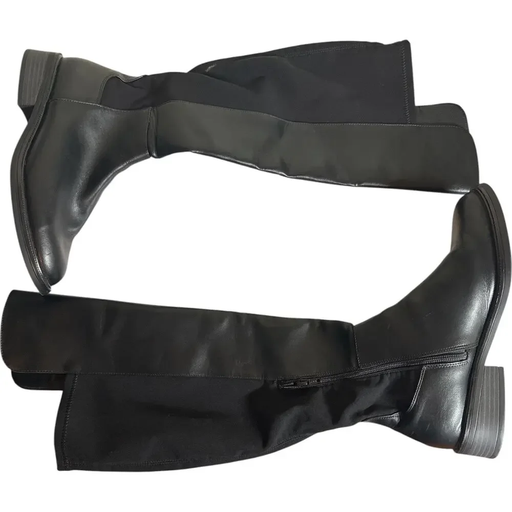 A New Day Hope Black Knee High Riding Boots Women’s 9.5 Stretch Side Zip